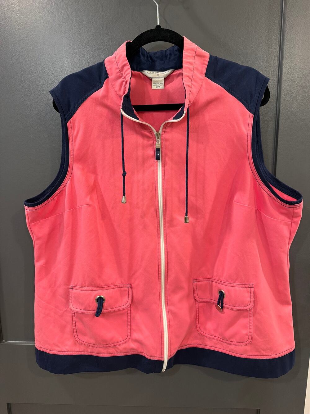 Allison Daley Women’s Vest Size 20Pink Navy Zip Front Sleeveless Jacket Pockets